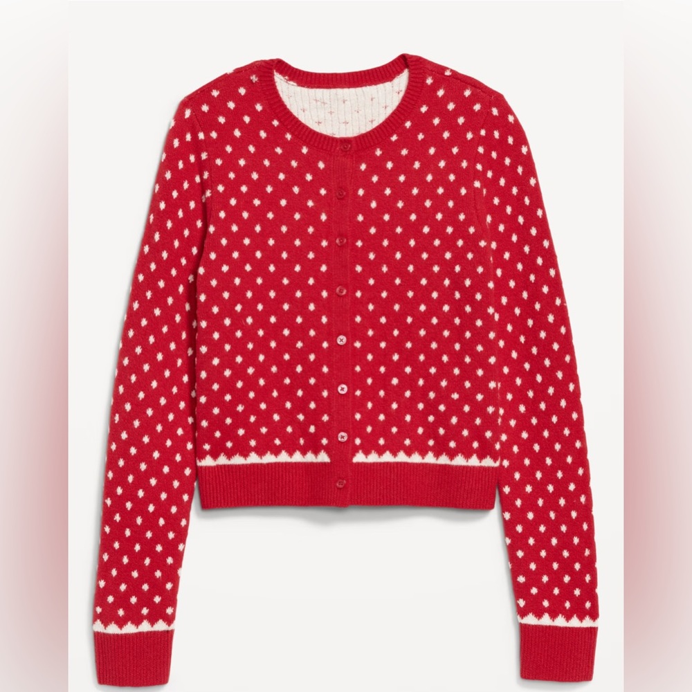 XL Red & White Button Up Cardigan Scandinavian Style
